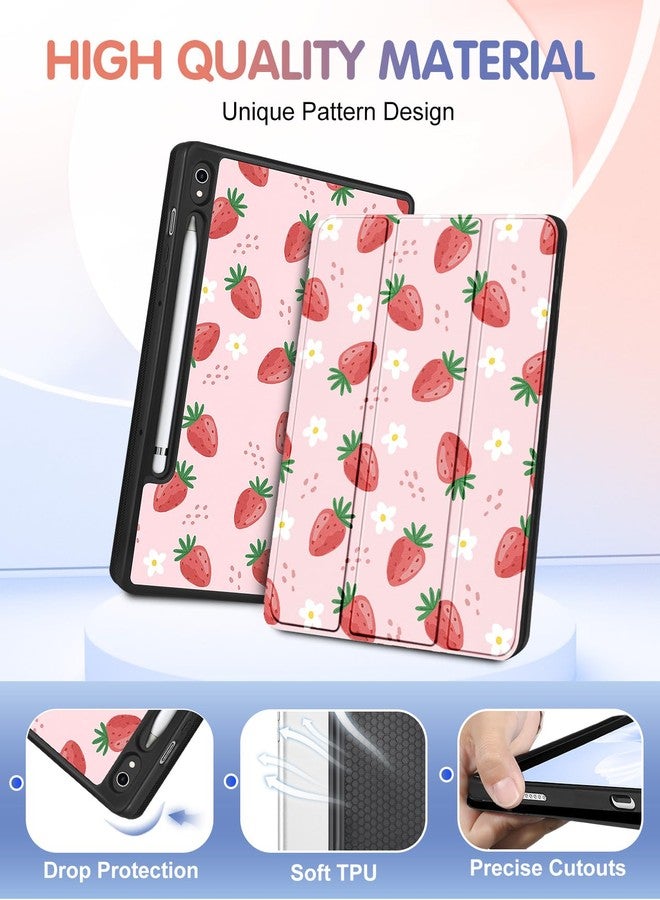 Wazzasoft for Samsung Galaxy Tab S9 FE 5G Case, for Samsung Galaxy Tab S9 Case Cute Women Girls, Girly Kawaii Teens Pretty Folio Cover with Pencil Holder, Strawberry for Galaxy Tablet S9/ S9 FE Cases - Image 3